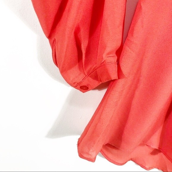 Rose & Olive Coral Split Neck Pleated Blouse - Picture 4 of 7